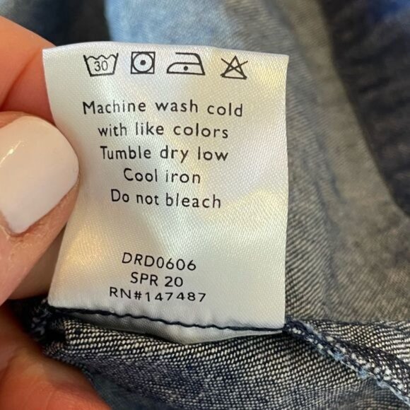 Draper James Sleeveless Dark Denim Chambray Ruffle Shift Dress Large Reese - Picture 12 of 12